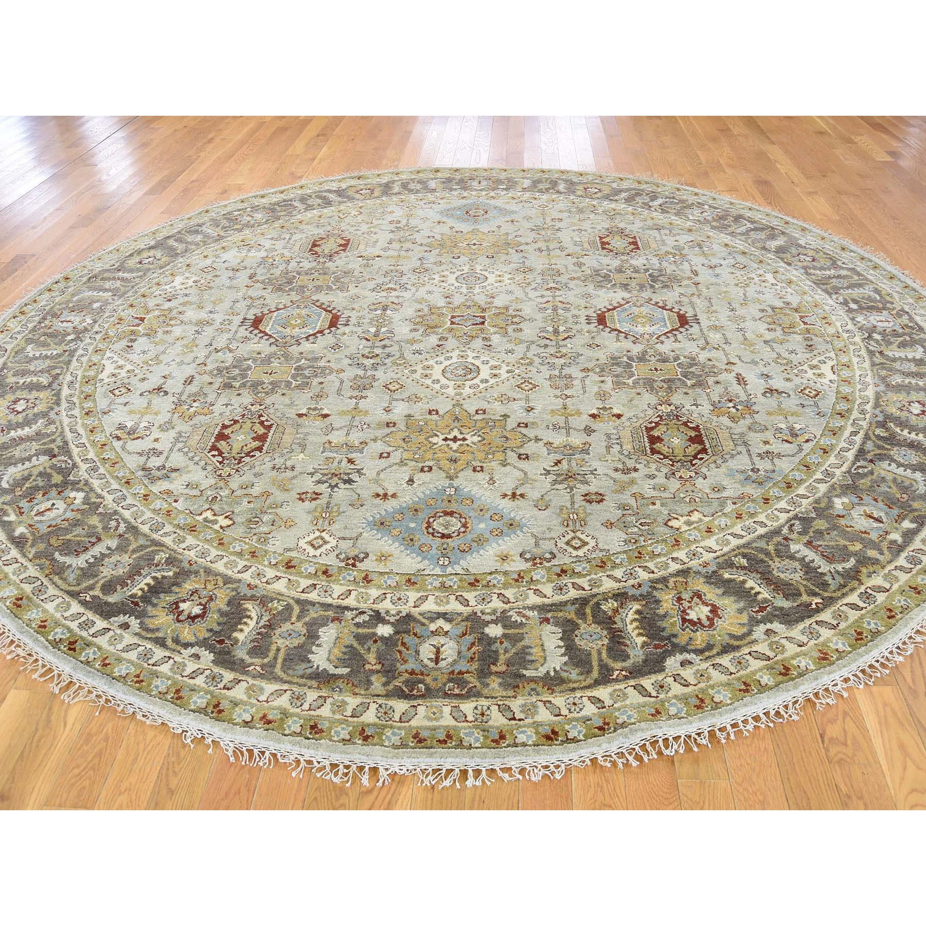10'x10' Hand Knotted Gray Karajeh Design Pure Wool Round Oriental Rug 48732